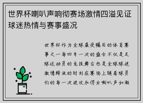 世界杯喇叭声响彻赛场激情四溢见证球迷热情与赛事盛况