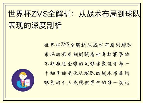 世界杯ZMS全解析：从战术布局到球队表现的深度剖析