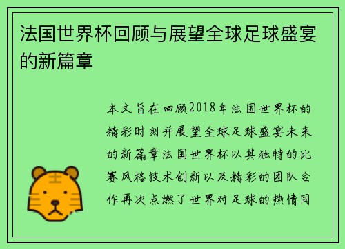 法国世界杯回顾与展望全球足球盛宴的新篇章